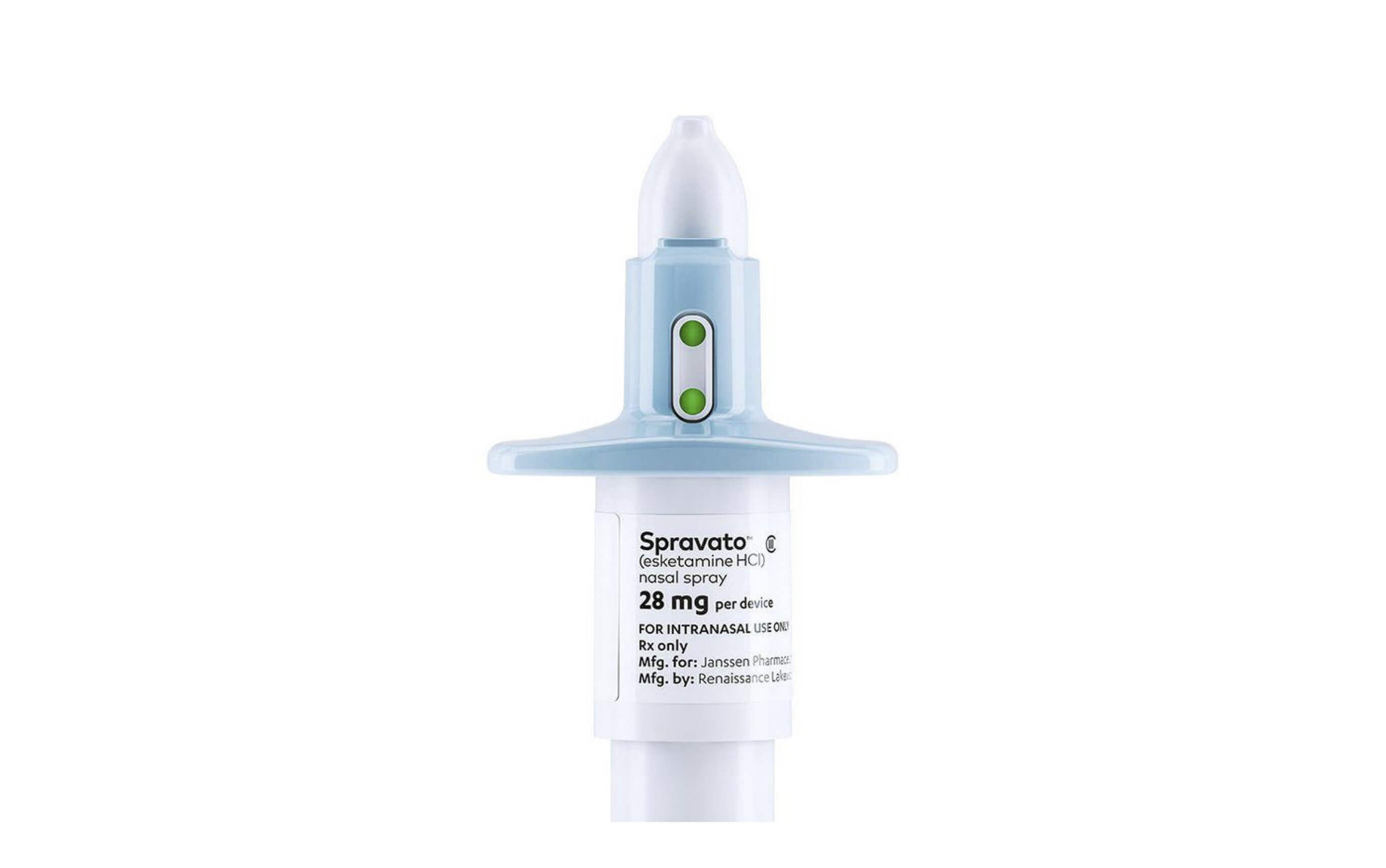Spravato (esketamine HCl) nasal spray device for intranasal use in a medically supervised setting